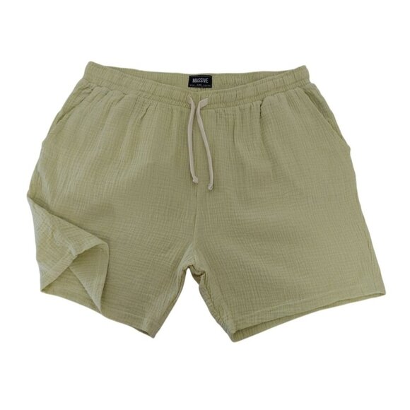 Massive Mens XL Beige Textured Cotton Shorts With Drawstring Waist & Pockets. - Picture 2 of 6